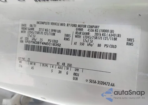 2022 Ford F-250 Xl from USA, damaged, VIN 1FD7W2BT4NEC18352